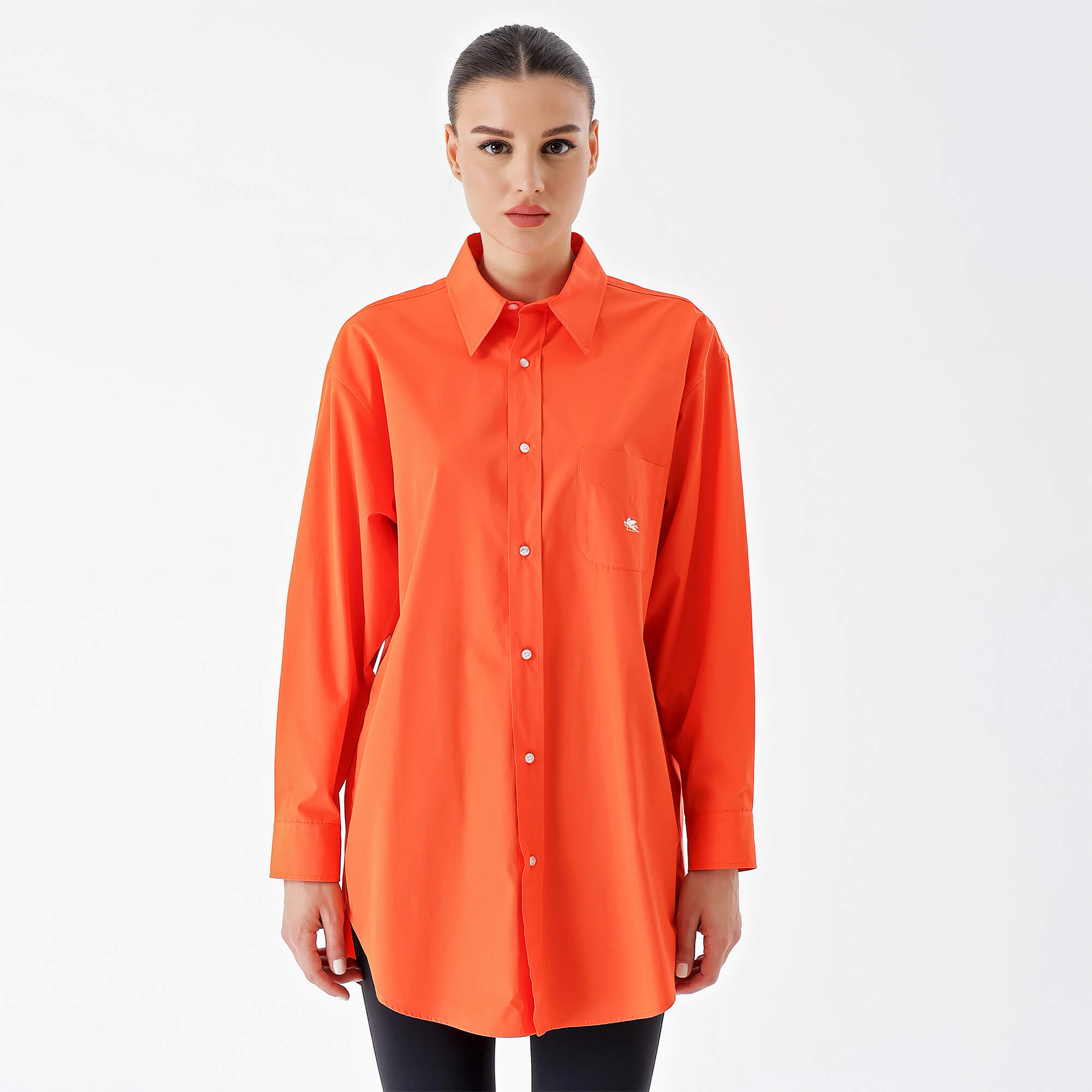 Etro - Orange Cotton Etro Logo Printed Oversize Shirt 